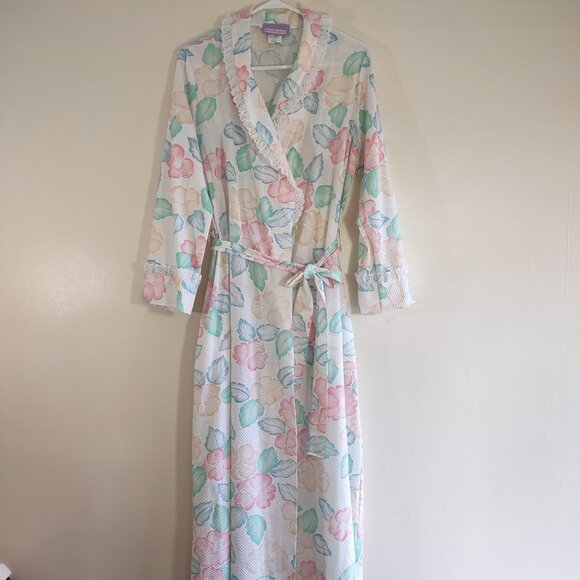 Vintage Beth Michaels Floral Seersucker & Lace Robe Lightweight USA Medium NWOT - Picture 2 of 14